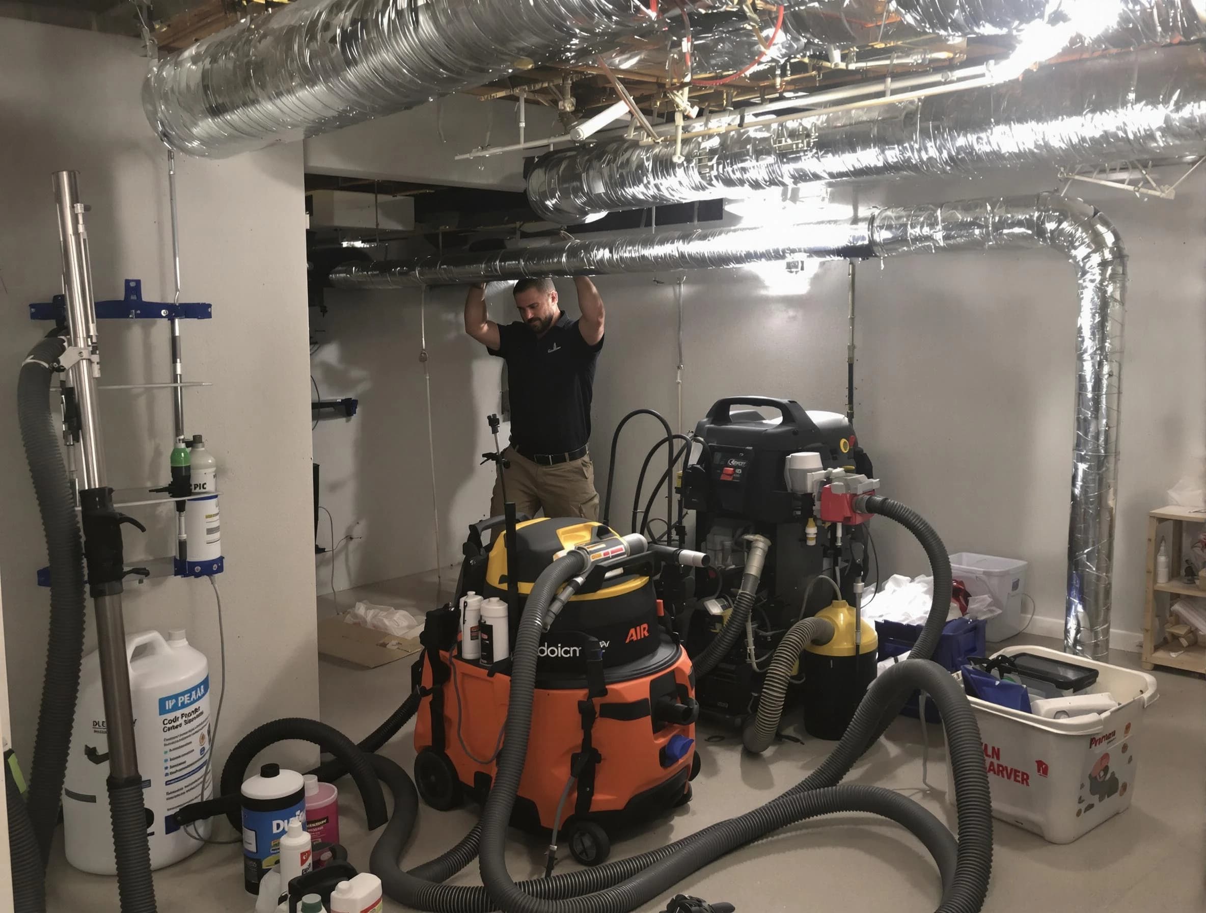 Loganville Air Duct Cleaning specialist performing professional mold removal from air ducts using safety equipment in Loganville