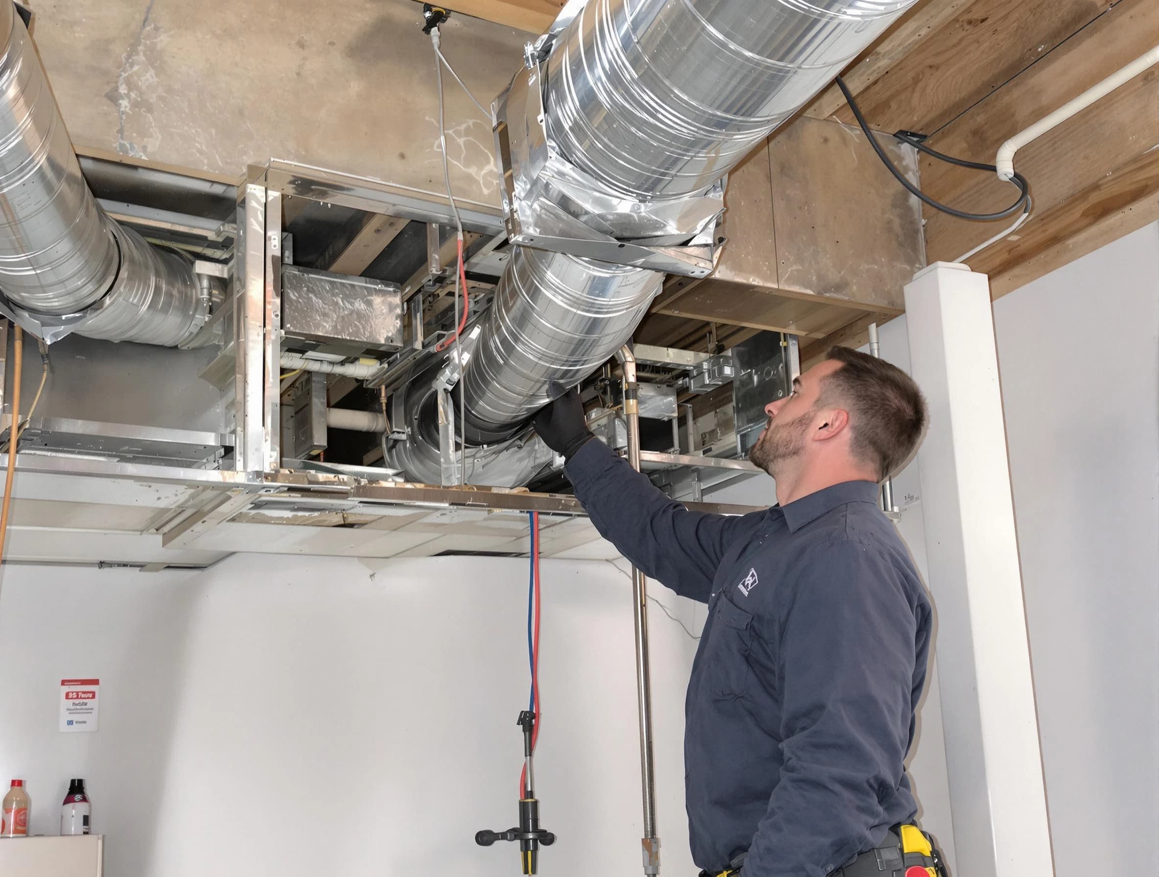 Loganville Air Duct Cleaning technician performing professional air duct repair using specialized tools in Loganville